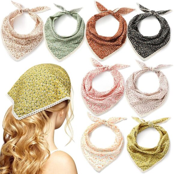8 Pcs Floral Chiffon Headbands Triangle Boho Hair Scarves Women Accessories main image 7